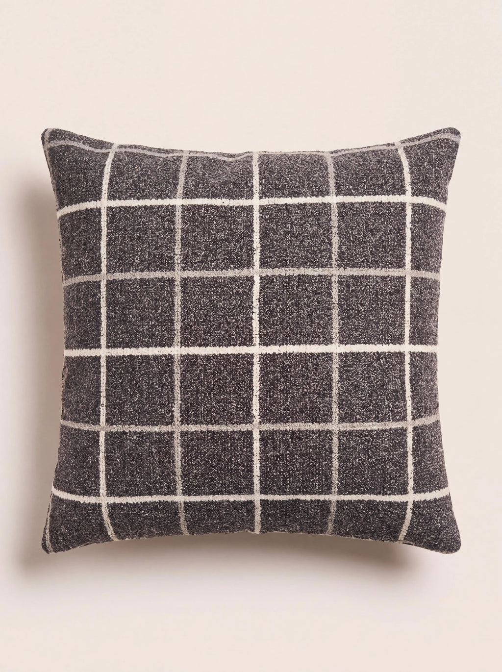 Kırdar Izgara Desenli Dokuma Kırlent Kılıfı Antrasit Krem 45x45