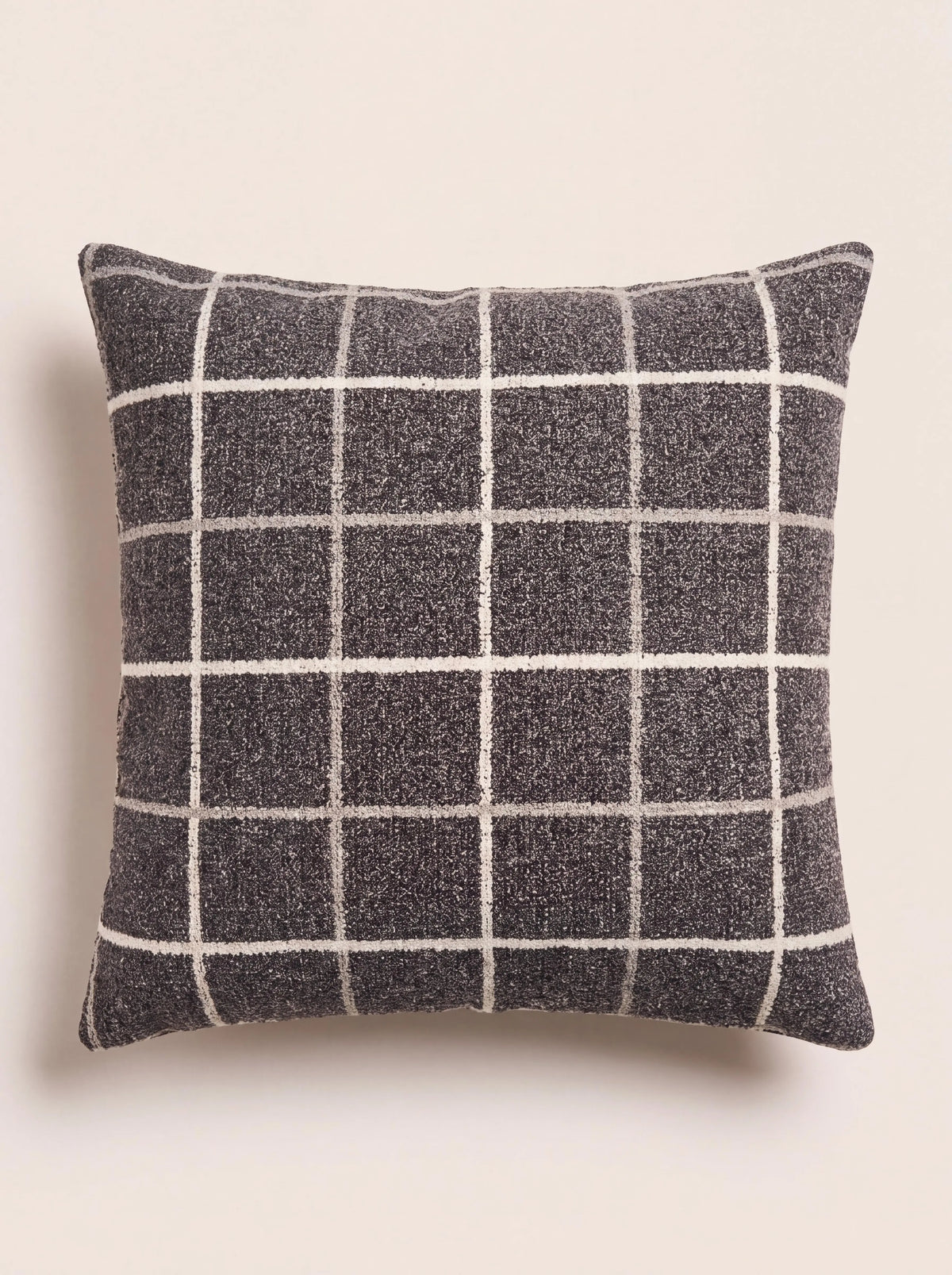 Kırdar Izgara Desenli Dokuma Kırlent Kılıfı Antrasit Krem 45x45